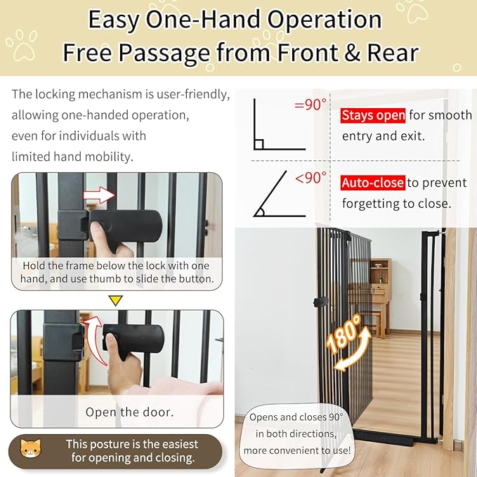 Lumizone Extra Tall Cat Gate 61.02" High Pressure Mounted Extra Wide 2025 New (17 Sizes) 1.37" Gap No Drilling Auto-Close One-Handed Operation Tall Pet Gate for Dogs(Black, 61.02" H x 55.12"-59.44" W)