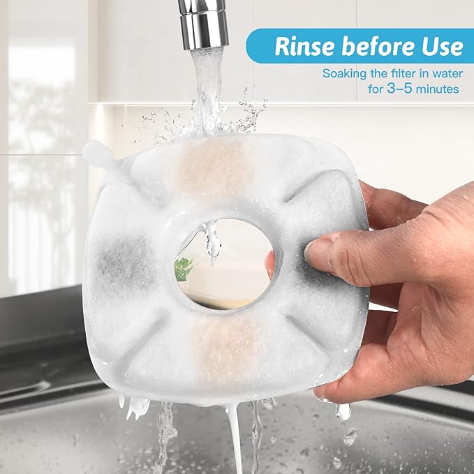 16 Pcs Cat Fountain Replacement Filters 8 Pack Cat Water Fountain Replacement Filters with 8 Pack Pre-Filter Sponges, Pet Fountain Filter Fit for 95oz/2.8L Automatic Pet Fountain Cat Water Fountain