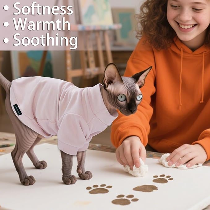 Fleece Sphynx Cat Clothes Soft Hairless Cat Clothes Pullover Cat Sweater for Chihuahua All Season Light and Warm Kitten Cloth for Cats Only Puppy Clothes Small Dog Sweater (Pink, S)