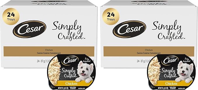 Cesar Simply Crafted Adult Wet Dog Food Toppers for Dry Food, Chicken, 1.3 oz Tubs, 24 Count (Pack of 2)