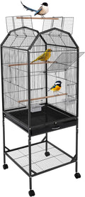 Bird Cage with Wheels, Open Top Breeding Cage Wrought Iron Flight Cage with Rolling Stand, Removable Tray & Feeding Bowls for Parrots, Canaries, Lovebirds Finches, 18" L x 18" W x 54" H