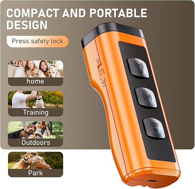2 Pack Dog Bark Deterrent Devices, Rechargeable Anti-Barking Device for Dogs, 50ft Long-Range Ultrasonic, Correct Your Dog's Bad Behavior at the Push of a Button,Suitable for Small, Medium, Large Dogs