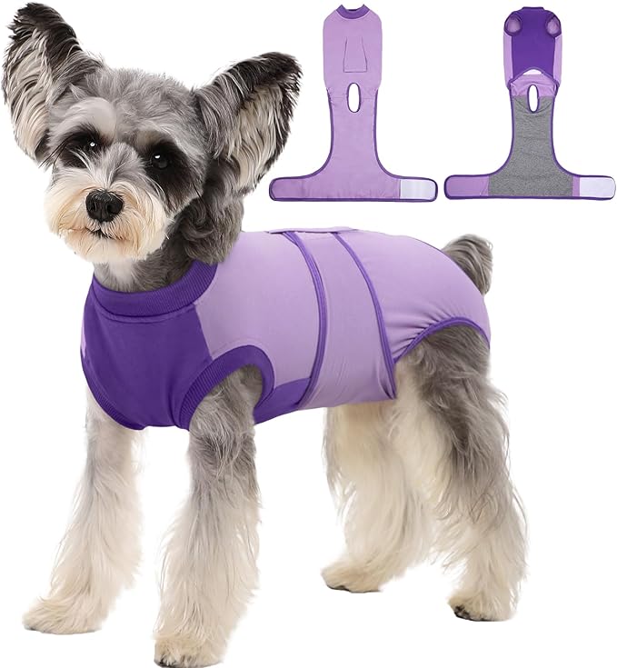 Kuoser Recovery Suit for Dogs After Surgery, Soft Dog Surgery Suit Female Male, Breathable Pet Surgical Recovery Shirt, Anti Licking Dog Onesie for Abdominal Wounds Cone Alternatives, Purple S