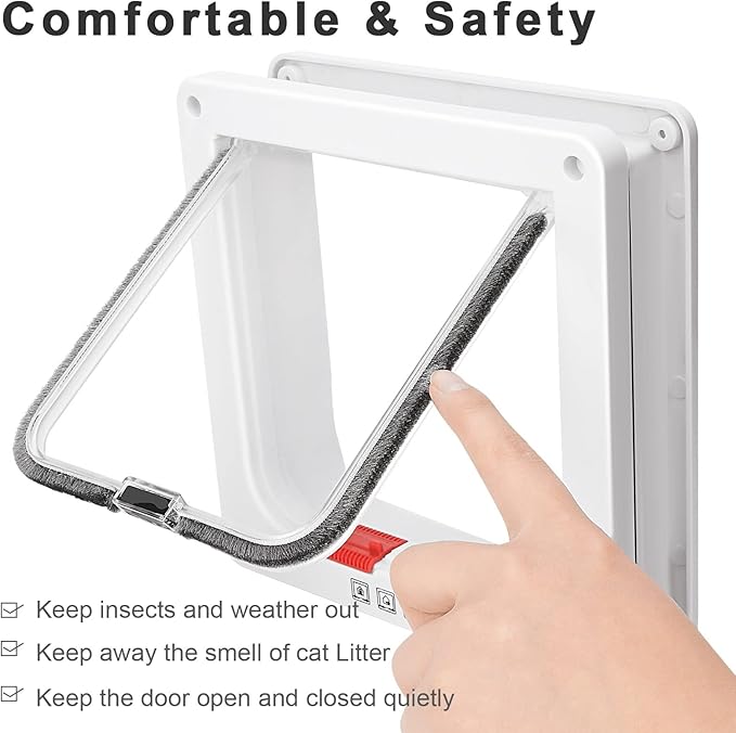 Cat Door, Safety Pet Door with 4 Way Lock, Weatherproof & Easy Installation Cat Flap Door for Interior Exterior Door, Window, Wall(Medium, 5.98in x 5.7in Flap)