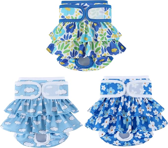 Washable Dog Diapers Female 3 Pack Reusable Highly Absorbent Puppy Diapers, Premium Doggie Diapers, Durable Leak-Proof Dot Doggy Diapers for Period Heat Incontinence Potty Training,XS
