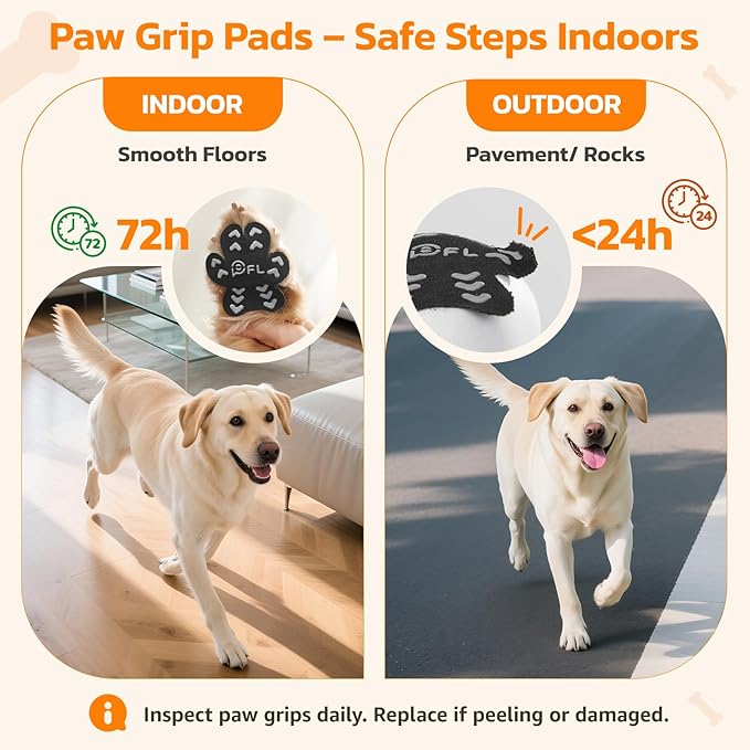 Anti Slip Dog Paw Protector Pads for Senior Dogs, Paw Pads for Dogs Traction, Disposable Self Adhesive Paw Grips for Old Dog on Slippery Hardwood Floor, Black 12 Sets (48pcs) L (21-40lbs)