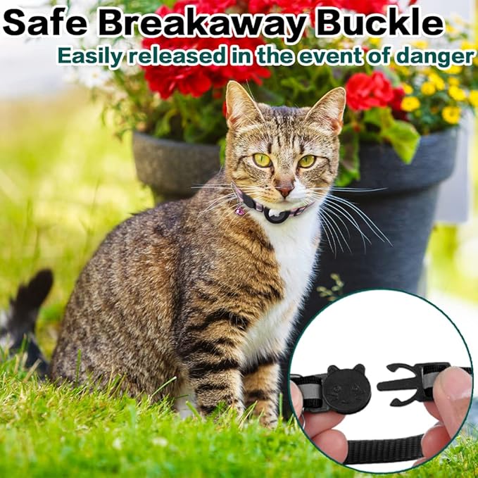 Airtag Cat Collar Breakaway, Reflective Kitten Collar with Apple Air Tag Holder and Bell for Girl Boy Cats, 0.4 Inches in Width and Lightweight (Blue)
