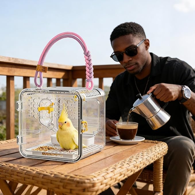 Bird Carrier - Bird Carrier, Parrot Cage with Water Bottle and Food Bowl | Small Parakeet Carrierrr for Parakeets Conures Canaries Budgies Cockatiels Lovebirds Hamsters Outdoor Park