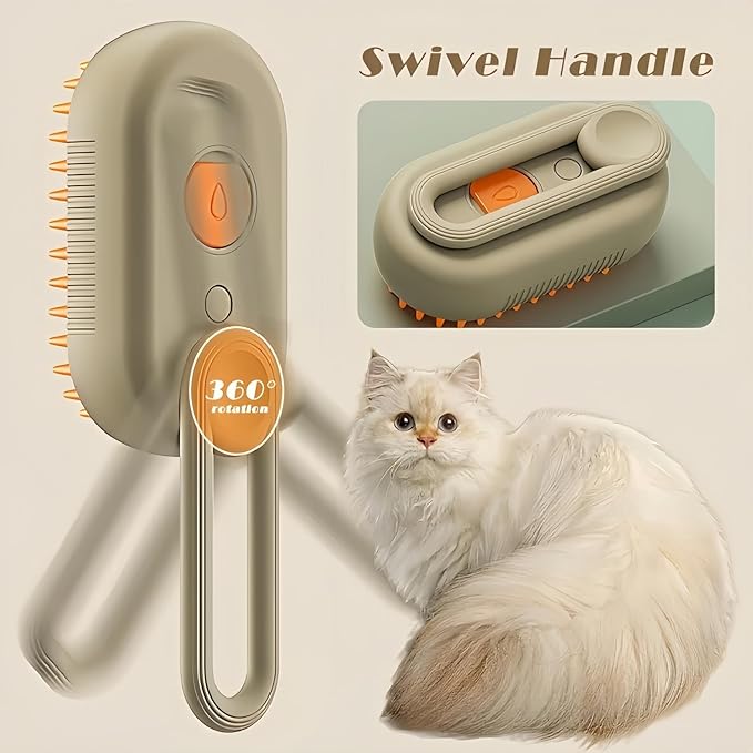 4 in 1 Cat Steam Brush for Shedding, Rechargeable Pet Grooming Brush with Steam Spray, Anti-Static Deshedding & Massage Brush for Indoor Cats and Dogs, Quiet Pet Hair Removal Tool (Brown)