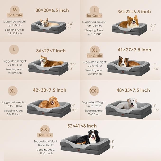 EHEYCIGA Orthopedic Dog Bed for Large Sized Dog, 41x27x7.5 Inch Large Memory Foam Dog Couch Bed with Sides, Waterproof Liner & Washable Removable Cover, Bolster Pet Sofa, Grey