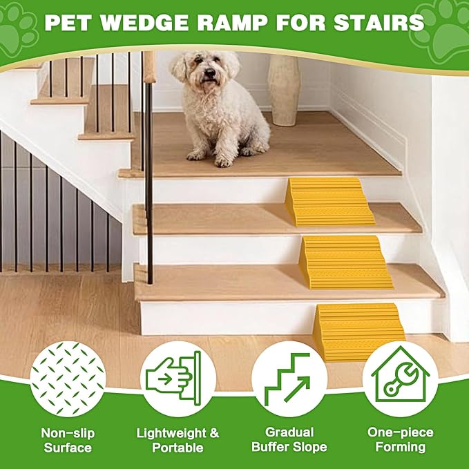 Moderate 3-Step Stair Ramp for Aged & Injured Pets, Lightweight Pet Ramp with Non-Slip Surface for Small Size Dogs Cats, Dog Wedge Ramp for Stairs/Staircases(120LBs Loading, 6PCS)