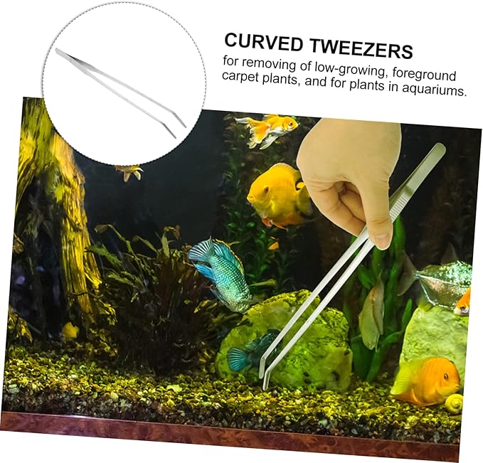 Didiseaon Curved Stainless Steel Aquatic Plant Tweezers Ergonomic Fish Tank Tongs for Easy Trimming of Low-Growing Plants Aquarium Tool for Aquarists