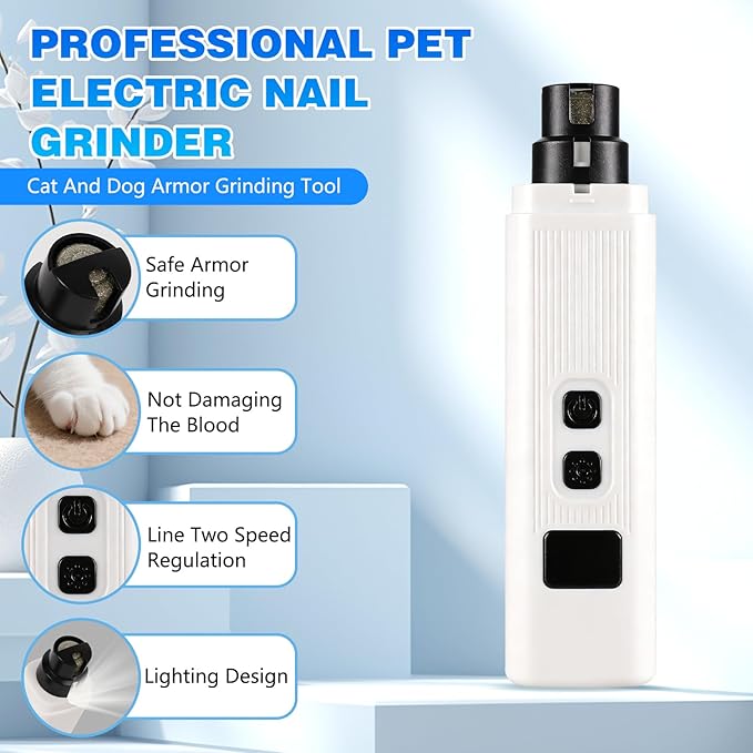 Cat Nail, Safe Cut Cat Nail Trimmer,Nail Trimme,Silent Groom Pro Pet Nail Grinder,Two Adjustable with 360° Grinding Settings,Ultra Quiet Under 40db ＆ Powerful Enough for All Cats ＆Dogs (White)