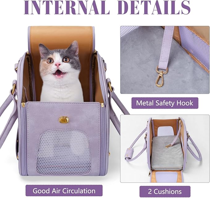 PetsHome Dog Carrier Purse, Pet Bag, Waterproof Premium Leather Pet Travel Portable Bags for Cat and Small Dog Home & Outdoor Small Purple