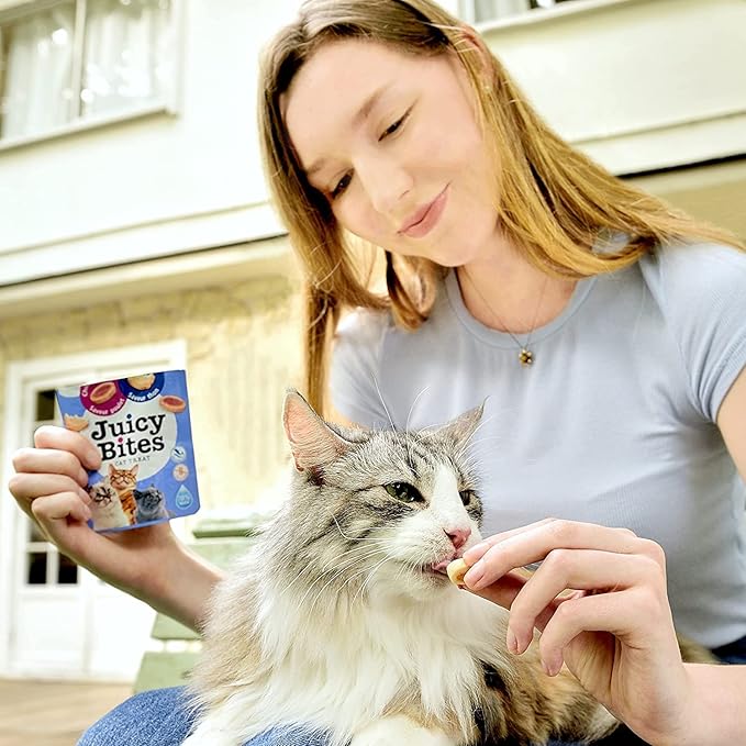 INABA Juicy Bites Grain-Free, Soft, Moist, Chewy Cat Treats with Vitamin E and Green Tea Extract, 0.4 Ounces per Pouch, 3 Pouches Total, Fish and Clam Flavor
