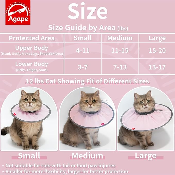 Agape Comfortable Cat Cone, Lightweight Cat Cone Collar Soft, Recovery Collar for Cats After Surgery to Stop Licking & Scratching, Protective E Collar for Small, Medium, and Large Cats for Wound Care