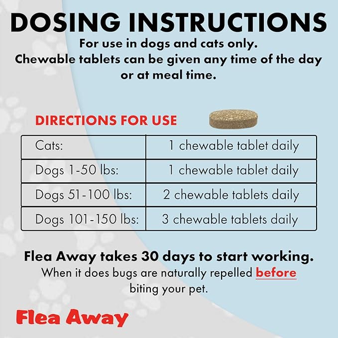 Flea Away All Natural Supplement for Fleas, Ticks, and Mosquitos Prevention for Dogs and Cats, 100 Chewable Treat Tablets, Single (Pack of 2)