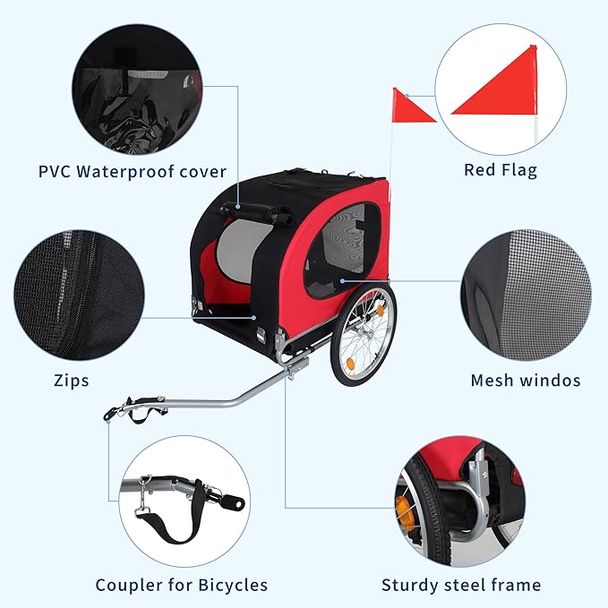 Dog Bike Trailer - Heavy-Duty 88 Lbs Capacity for Small to Large Dogs - Quick Release Wheels & Universal Coupler, Waterproof Oxford Cover