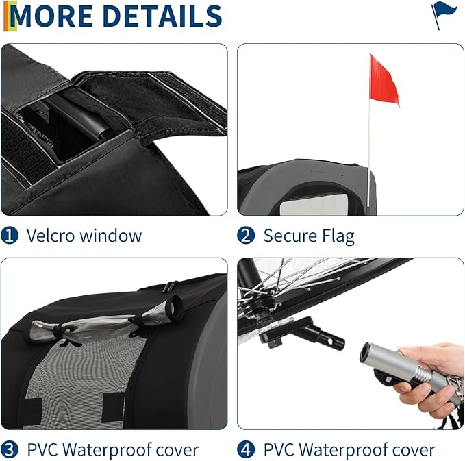 Dog Bike Trailer for Medium & Large Dogs - 16" Air-Filled Tires Pet Bicycle Carrier with Universal Coupler | Waterproof Oxford Fabric Cargo Cart for Medium/Large Dogs - Safe Cycling Access (Grey)