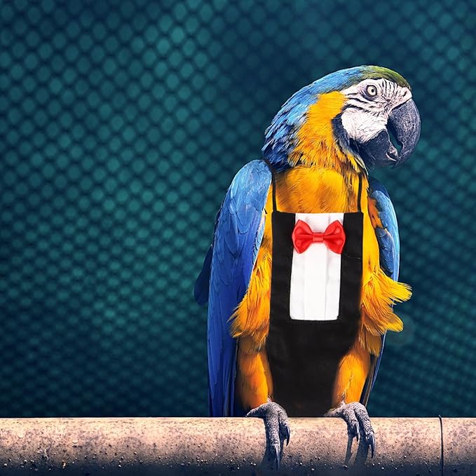 HANABASS 2Pcs Bird Diaper Parrot Suit Diapers, Cotton Pet Bird Clothes Pee Pads, Bird Harness Reusable, Macaw Parakeet Flight Suit for Birds, Cockatiel, Budgie, Red Black
