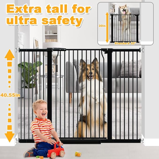 40.5" Tall Baby Gate 60.2-63" Wide No Drilling Tall Pet Gate Cat Gate Extra Wide Baby Gate Safety,Extra Narrow Auto-Close for Indoor Stairs, Doorways, and Kitchen