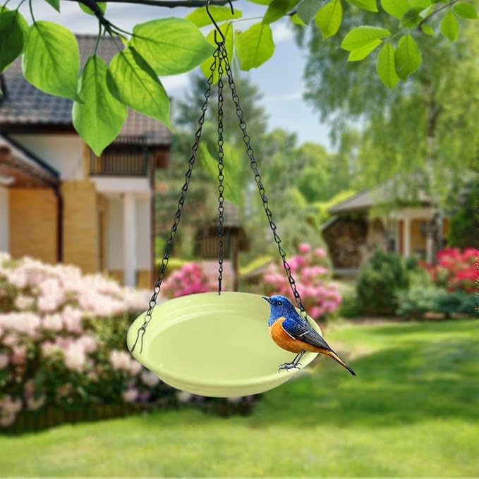 Hanging Bird Feeder and Waterer Tray Bird Food Tray Outdoor Birdbath Hanging Backyard Birdbath for Garden Balcony Trees Lawn, Yellow