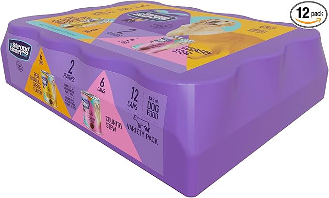 A Strong Heart Wet Dog Food Variety Pack, Beef Bacon & Cheese Dinner & Country Stew, Made with Real Beef, Made in The USA, 13.2 oz Can (Pack of 12)
