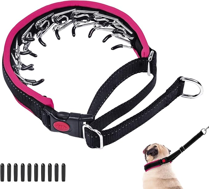 Martingale No Pull Dog Collar - Heavy Duty Nylon With Buckle, Adjustable Anti Pull Reflective Slip Collar for Large Medium Small Dog Training Walking L Hot Pink