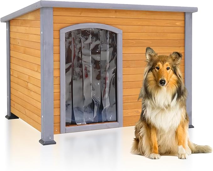 44.48" Large Dog House Winter Warm Outdoor Weatherproof Dog Houses for Large Dogs Outside Dog House Doghouse Wooden Dog Kennel