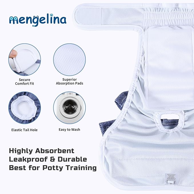Reusable Dog Diapers Female 3 Pack Doggie Diapers for Period Heat Incontinence Puppy Training (Large, Jeans)