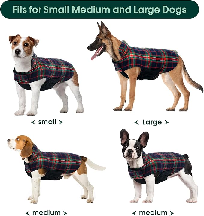 Kuoser Waterproof Dog Coat, Reversible Dog Jacket for Large Dogs, Adjustable Durable Doggie Winter Coat for Groowing Puppies Warm Puppy Cold Weather Apparel, RoyalBlue L