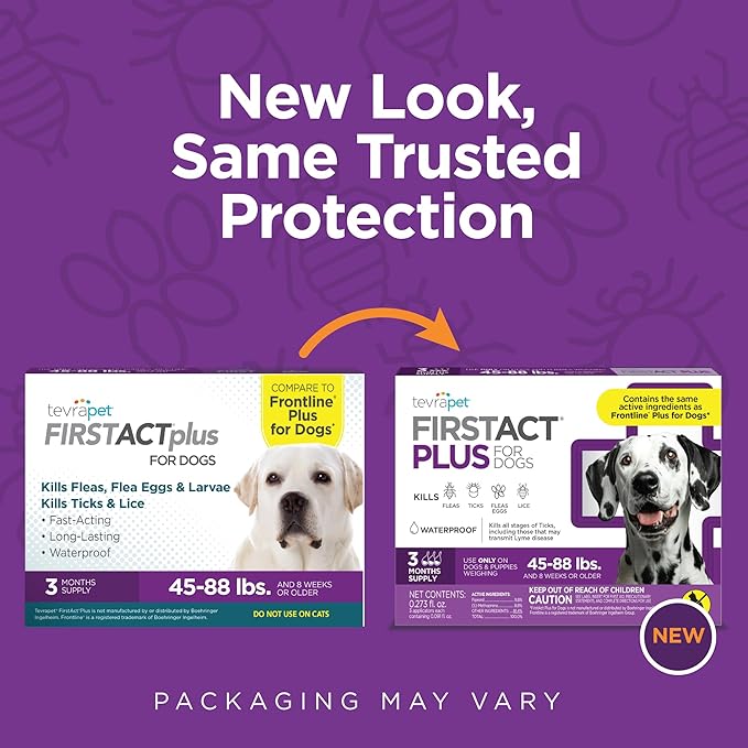 FirstAct Plus Flea Treatment for Dogs, Large Dogs 45-88 lbs, 6 Doses, Same Active Ingredients as Frontline Plus Flea and Tick Prevention for Dogs