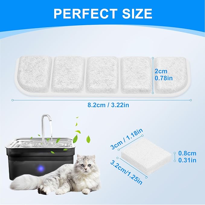 20PCS Pet Fountain Filter Replacement Fit for SIBAYS 355oz/2.8Gal/10.5L Stainlee Steel Large Dog Water Fountain(FS70) & Compatible with Kastty, Carbon & PP Cotton for Large Dog Water Bowl