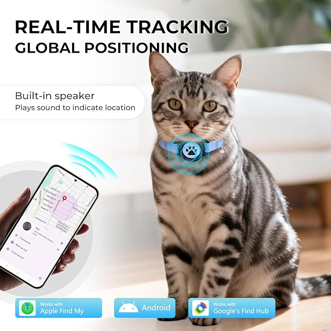 GPS Cat Tracker Collar(iOS & Android), Bluetooth Mini GPS Dog Tracker, Smart Pet Activity Tracker, No Monthly Fee, Work with Apple Find My & Google Find Hub, Finder Tag for Pets,Items 1 Pack Blue