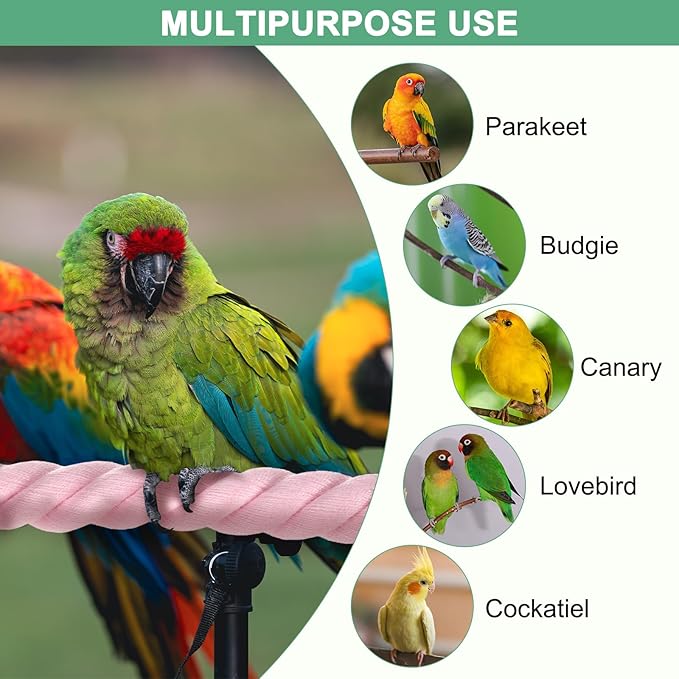 2-Pack Rope Perches for Bird Cages, 23.6 in Length Comfort Grip Flexible Rope Perch Beak & Paw Grinding for Parrots/Cockatiels/Parakeets, Bird Platform Sand [Pink]