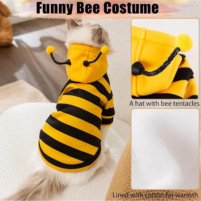DENTRUN Sphynx Hairless Cats Costume Funny Bee Warm Winter Sweater Cute Pullover Kitten Shirts Breathable Cat Leisure Wear Turtleneck Vest Adorable Cat's Clothes Jacket Pajamas Jumpsuit, XL