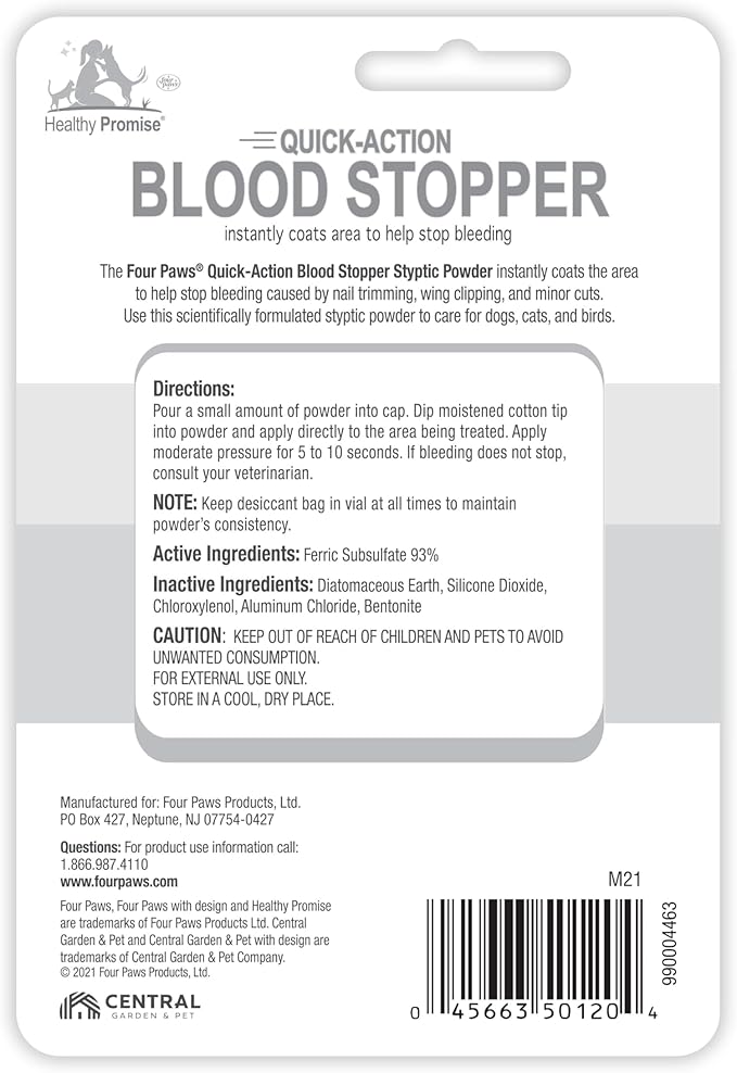 Four Paws Healthy Promise Quick Action Blood Stopper Styptic Powder for Dogs & Cats, 0.5 Ounces (Pack of 1)