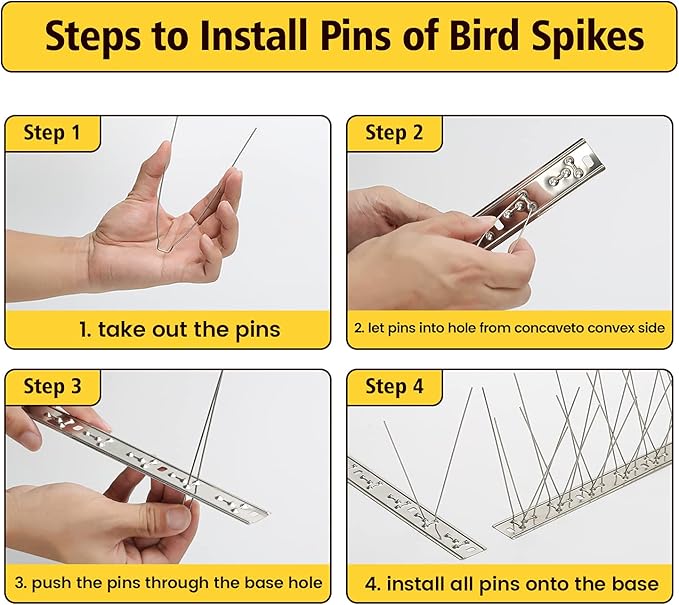 KKY 48 Pack Bird Spikes-13 inch Anti-Bird Nails Repellent Metal Deterant Spinners for Pigeon and Other Small Birds 51.9 Feet