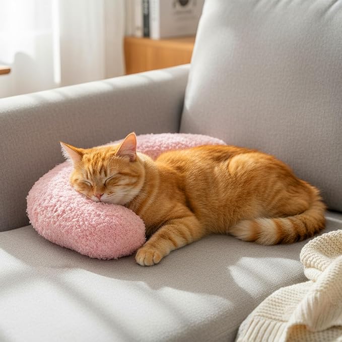 U-Shaped Pillow for Pets Cat Calming Pillows Indoor Pet Soft Fluffy Cat Dog Bed Anxiety Relief Half Donut Cuddler with Cute Embroidery Pattern Pet Neck Pillow for Cats Dogs Other Pets