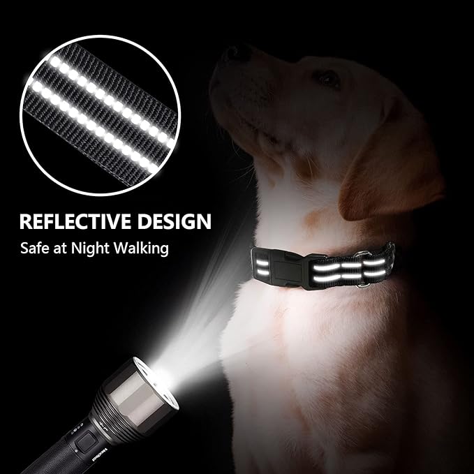 Hikiko Martingale Collar for Dogs Reflective Nylon Puppy Dog Collar with Quick Release Buckle Adjustable Training No Slip Dog Collar (X-Small, Black)