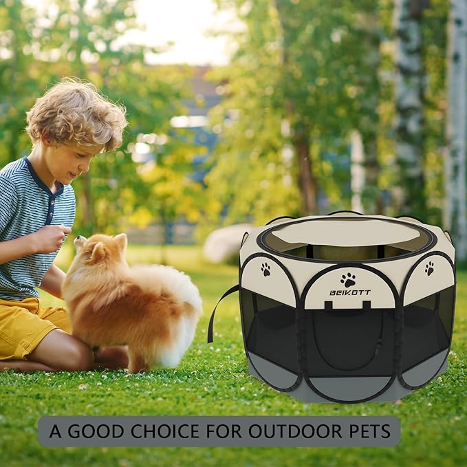 Pet Playpen, Foldable Dog Playpens, Portable Exercise Kennel Tent for Puppies/Dogs/Cats/Rabbits, Dog Play Tent with Removable Mesh Shade Cover for Travel Indoor Outdoor Using