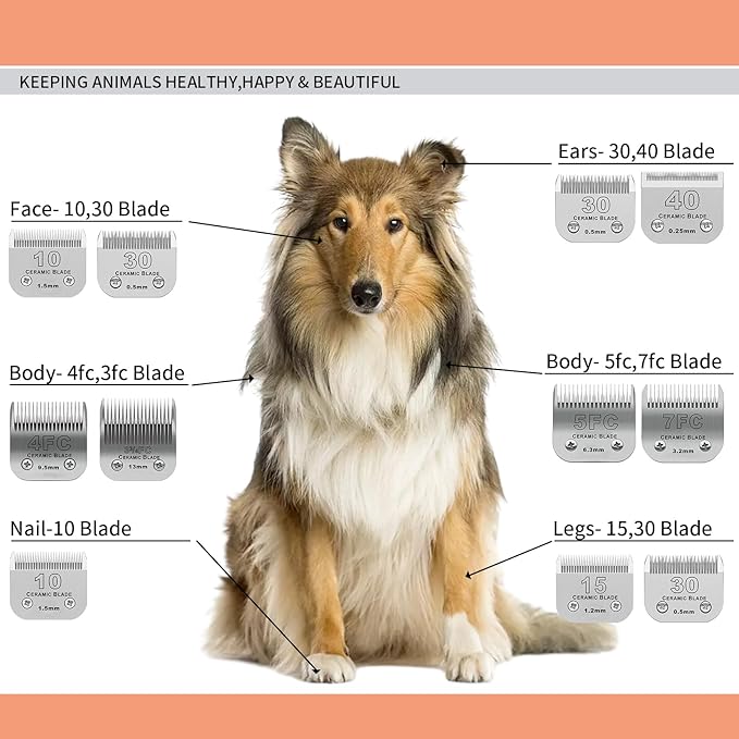 3 Pack 5FC Detachable Pet Dog Grooming Ceramic Blades,Compatible with Andis,Oster A5,Wahl KM-10 Series,Size 5FC Blade 1/4-Inch 6.3MM Cut Length