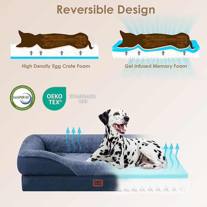 EHEYCIGA Orthopedic Dog Bed for Medium Dog, 30x20x6.5 Inch Memory Foam Dog Couch Bed with Sides, Waterproof Liner & Washable Removable Cover, Bolster Pet Sofa, Navy