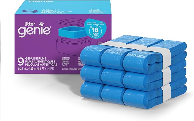 Litter Genie Refill Bags | Stand Alone Genuine Film 9 pk | Compatible with Litter Genie Standard and Jumbo Refills | Ultimate Odor Control Cat Litter Bags | Up to 18 Months of Supply for one cat