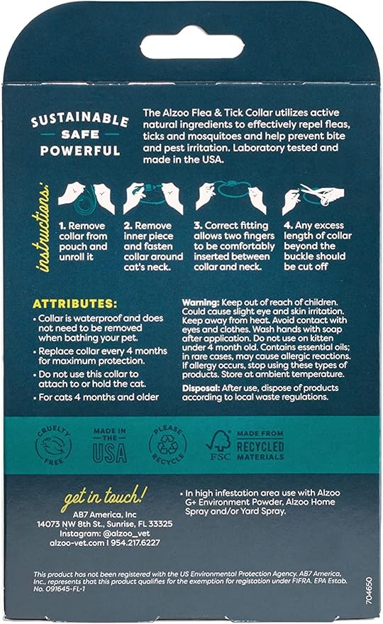 ALZOO Natural Flea & Tick Cat Collar, Helps Repel Fleas, Ticks & Mosquitoes, Plant-Based Active Ingredients, Phthalates and PVC Free, Up to 8 Months Protection, Pack of 2