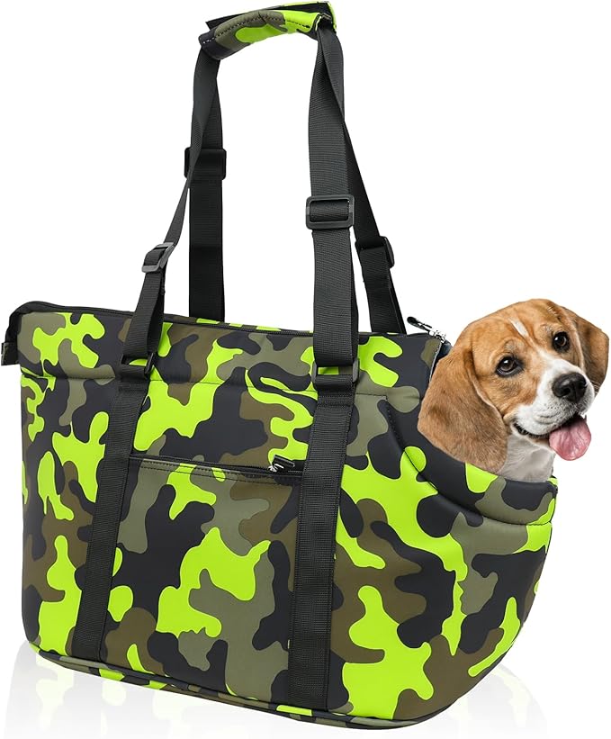 Premium 10mm Padded Dog Purse Carrier for Large Dog, Pet Tote Bag Shoulder Carrying Purse for Dog/Cat Below 7kg/15.5lbs - Camouflage Green