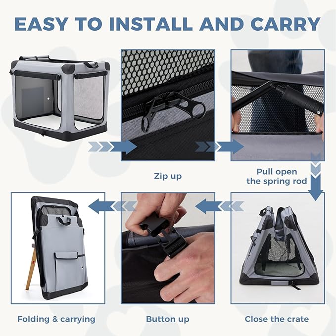DUMOS Dog Crate 42 Inch Travel Cat Pet Carrier for Extra Large Dog, Portable Foldable Soft Pet Crate with Storage Bag & Washable Pad for Indoor Outdoor Dog Kennel Carrier (XL-80lbs, Grey)