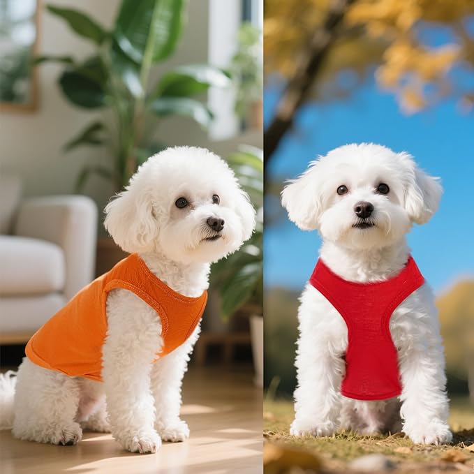 4 Pcs Cat Shirts Solid Color Dog Clothes Summer Sleeveless Pet T Shirts for Small Pet Dogs Cat (Black,Grey,Red,Orange, Large)
