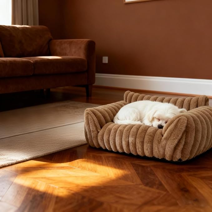 Cat Couch for Pets - Cute Cat Beds for Indoor Cats with Removable Cover, Washable Soft Corduroy Plush, Fluffy Supportive Pet Sofa Chair for Dog, 36 inch, Brown L