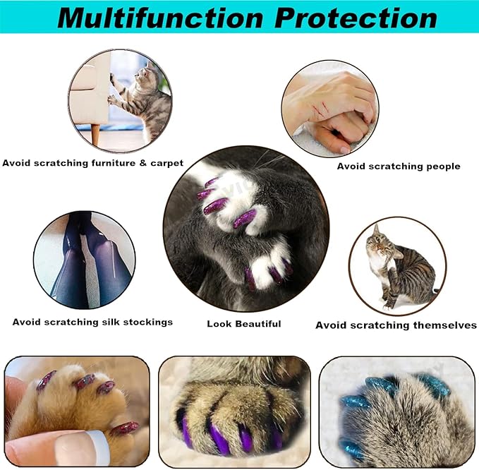 VICTHY 160pcs(16 Colors) Cat Nail Caps Cat Claw Caps Cat Nail Covers with Adhesives and Applicators (Small)